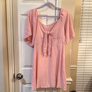Pink Short Sleeve Dress with Bow